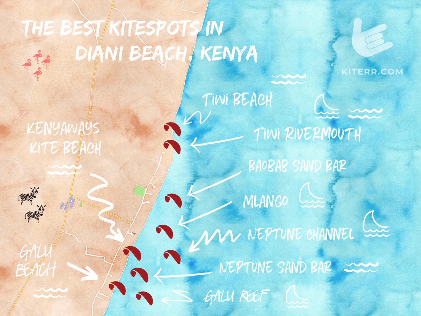The best kitesurfing spots in Diani Beach, Kenya - Map & Guide // Kiterr.com