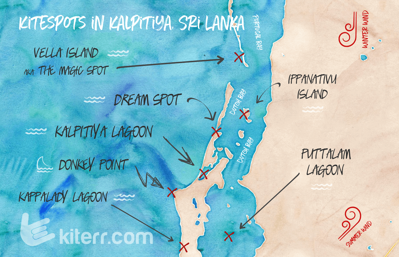 The best kitesurfing spots in Kalpitiya, Sri Lanka - Spot guide & Map // Kiterr.com