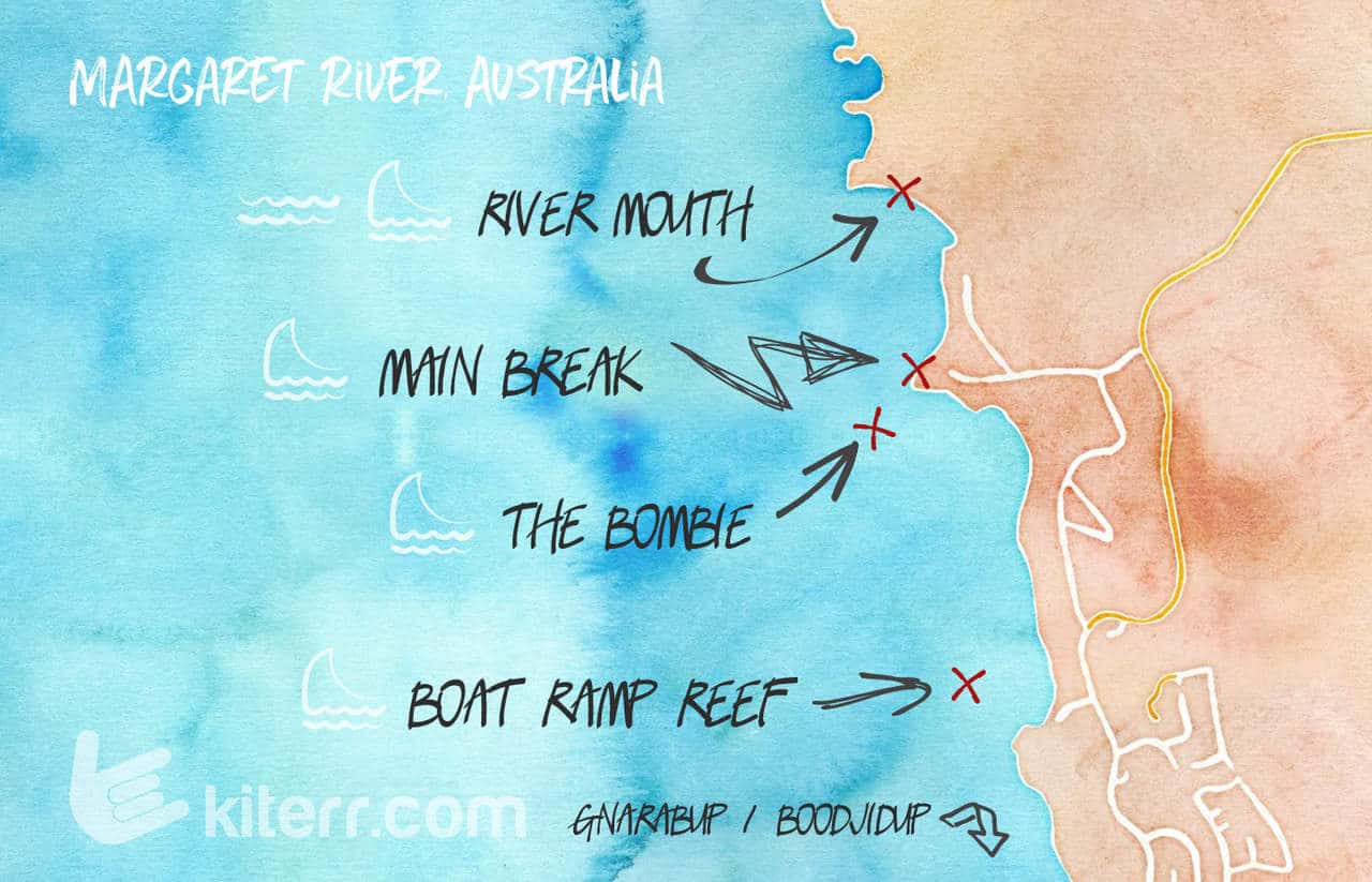 The best kitesurfing spots in Margaret River. Western Australia - Spot guide & Map // Kiterr.com