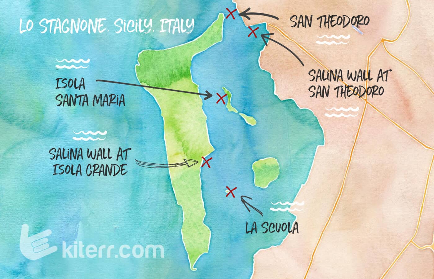The best kiteboarding spots in Lo Stagnone, Marsala, Sicily, Italy - Spot guide & Map // Kiterr.com