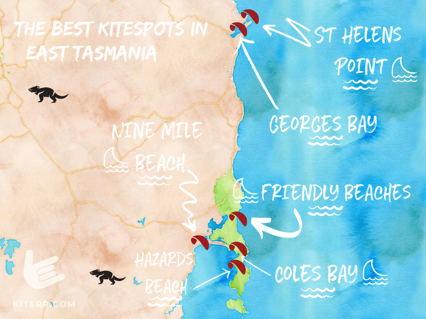 Best kitesurfing spots in East Tasmania // Kiterr.com
