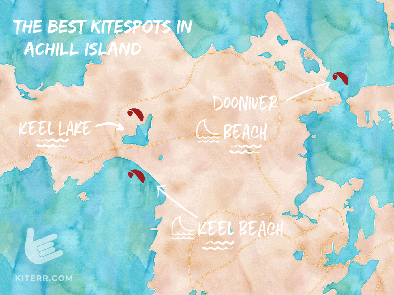 A map of the best kiteboarding spots in Ireland's Achill Island // Kiterrcom